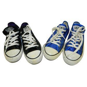 Size 7 Converse Chuck Taylor All Stars Low Top Sequin 2 Sneakers Blue Black Lot